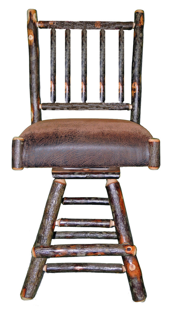 Rustic Hickory Swivel Bar Stool with Spindle Back 24" or 30" 