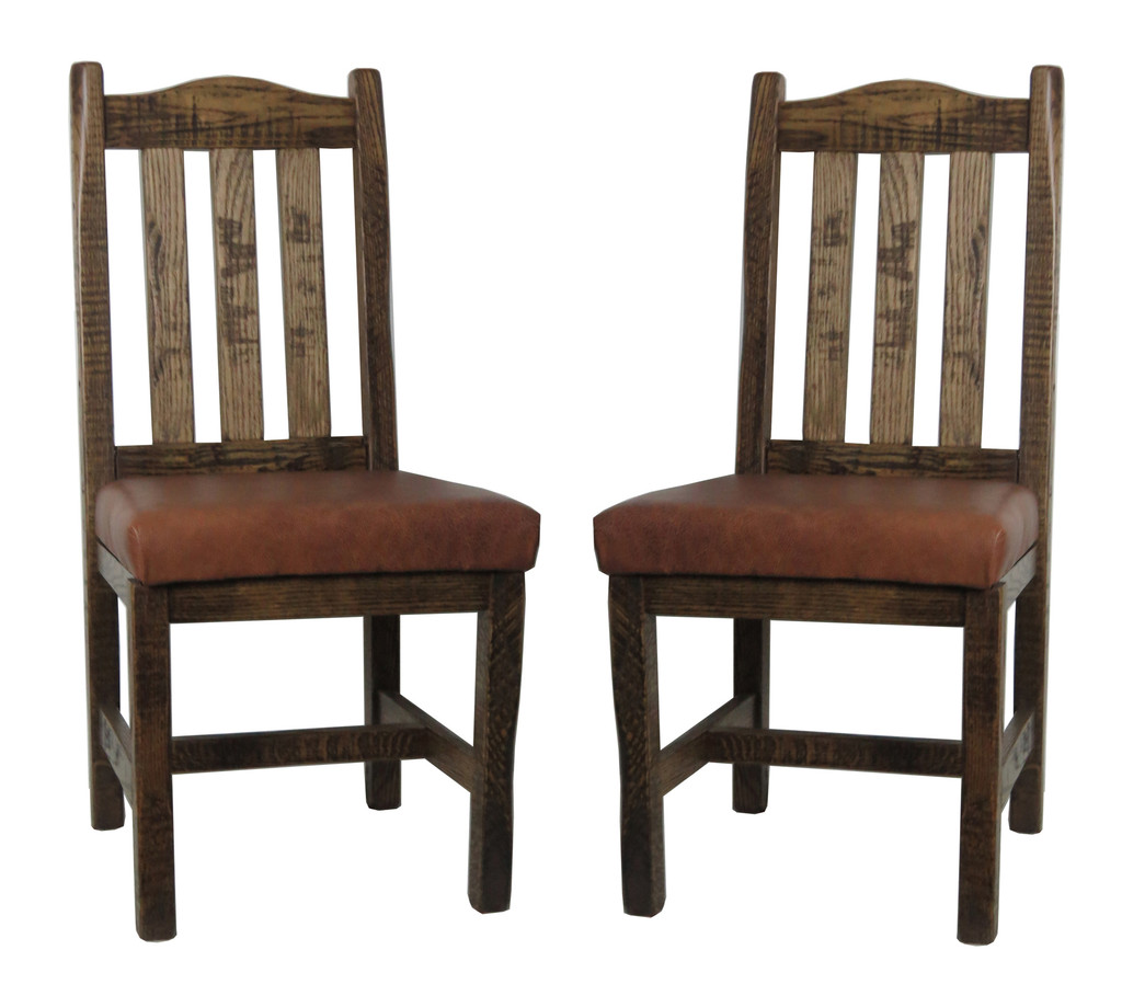 Set of 2 Modern Rustic Dining Chairs with Slat Back