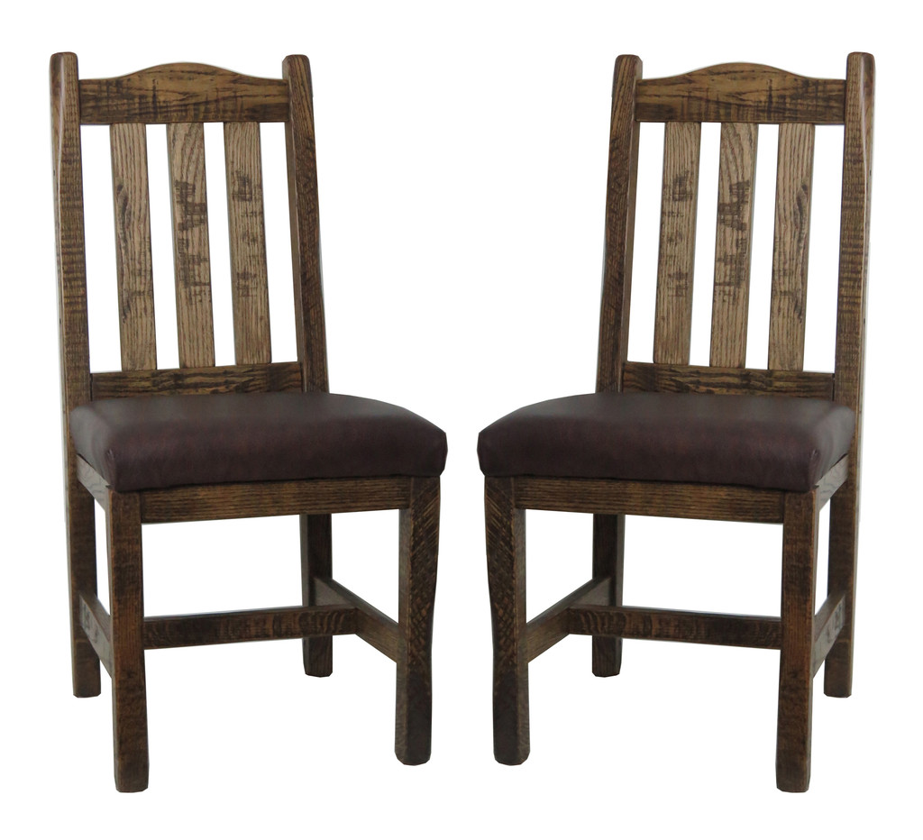 Set of 2 Modern Rustic Dining Chairs with Slat Back