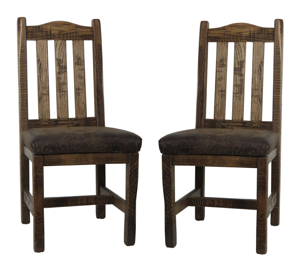 Set of 2 Modern Rustic Dining Chairs with Slat Back