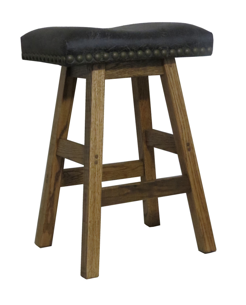 24" Barnwood Bar Stool Saddle Seat