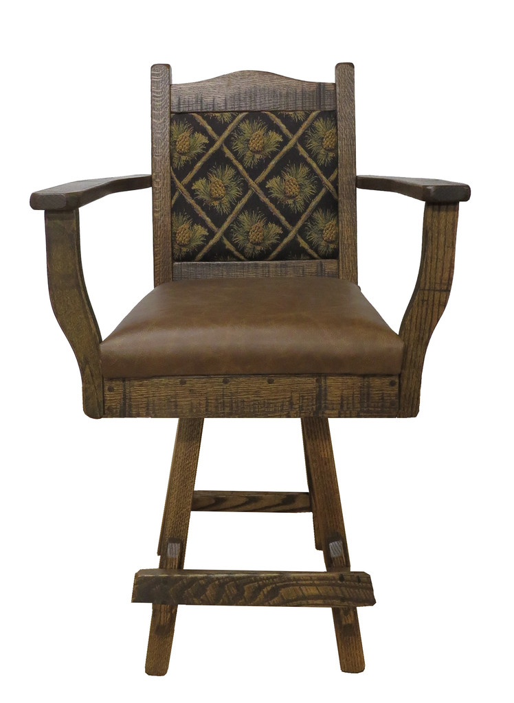 24" or 30" Modern Rustic Swivel Bar Stool with Upholstered Seat & Back with Arms