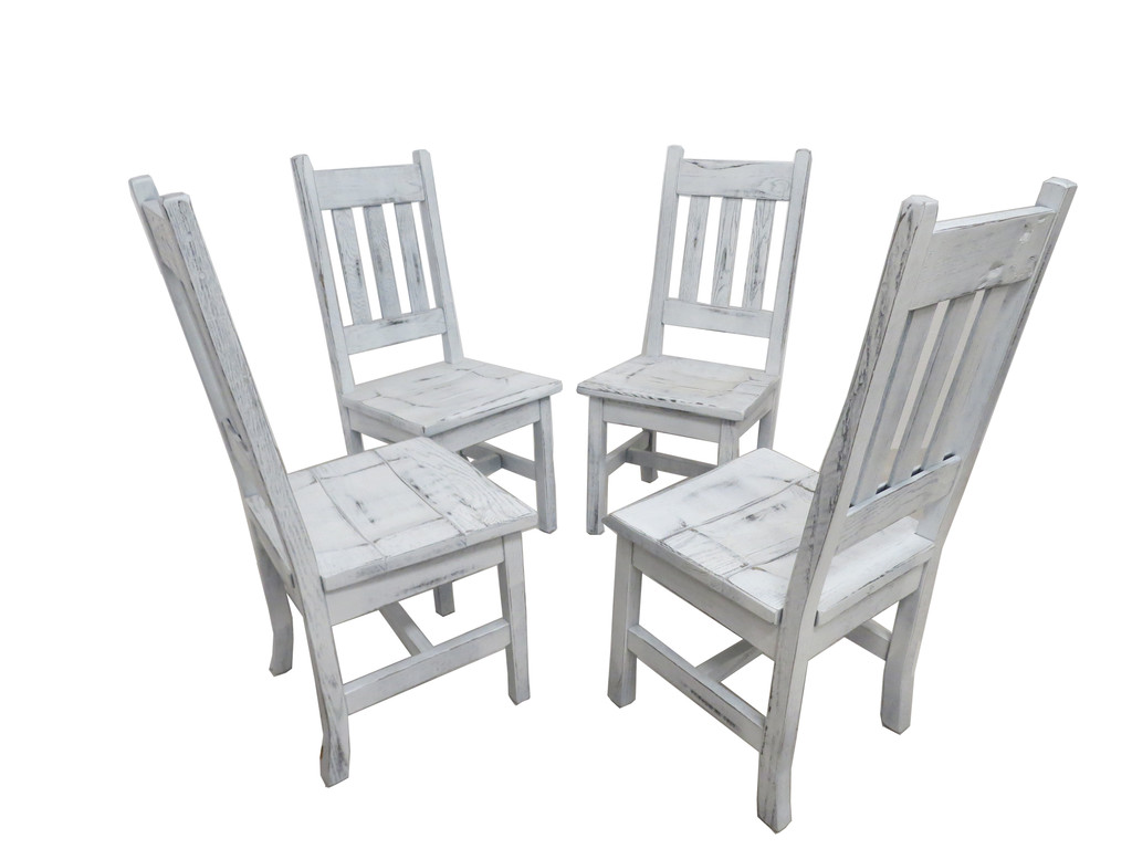 As Is - Set of 4 Barnwood Dining Chairs - White Distressed Finish Quick Ship!