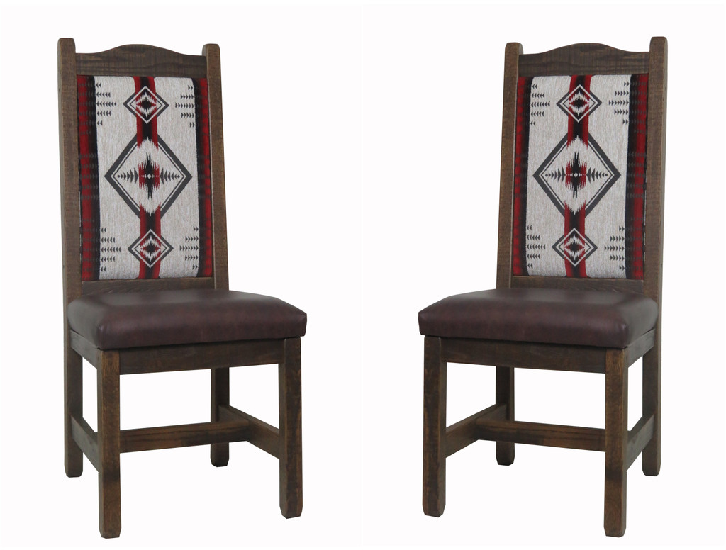 Set of 2 - High Back Modern Rustic Dining Chairs with Southwest Arizona Fabrics Upholstered Back & Seat
