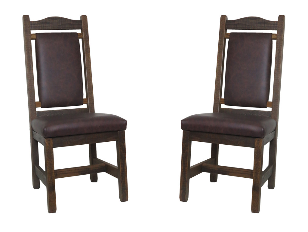Set of 2 - High Back Modern Rustic Upholstered Dining Chairs with All Top Grain Upholstery  Leather Seat and Back