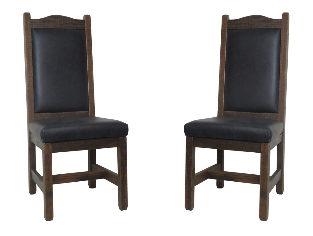 2 - High Back Rustic Enclosed Upholstered Dining Chairs with All Top Grain Upholstery  Leather Seat and Back