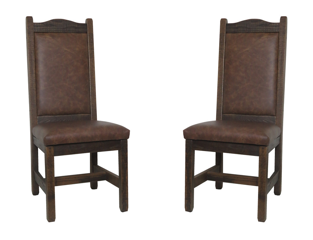 2 - High Back Rustic Enclosed Upholstered Dining Chairs with All Top Grain Upholstery  Leather Seat and Back