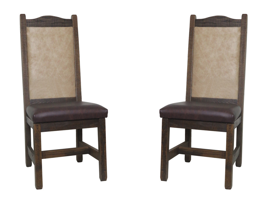 2 - High Back Rustic Enclosed Upholstered Dining Chairs with All Top Grain Upholstery  Leather Seat and Back