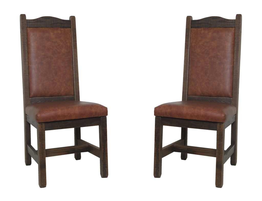 2 - High Back Rustic Enclosed Upholstered Dining Chairs with All Top Grain Upholstery  Leather Seat and Back