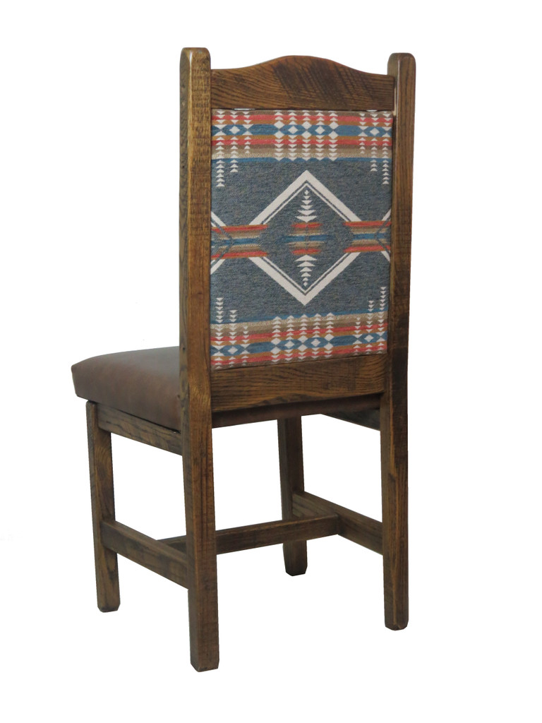 Set of 2 - Modern Rustic Dining Chairs with Southwest Arizona-Turquois Upholstered Back & Seat