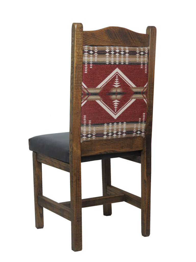 Set of 2 - Modern Rustic Dining Chairs with Southwest Arizona-Maroon Upholstered Back & Seat