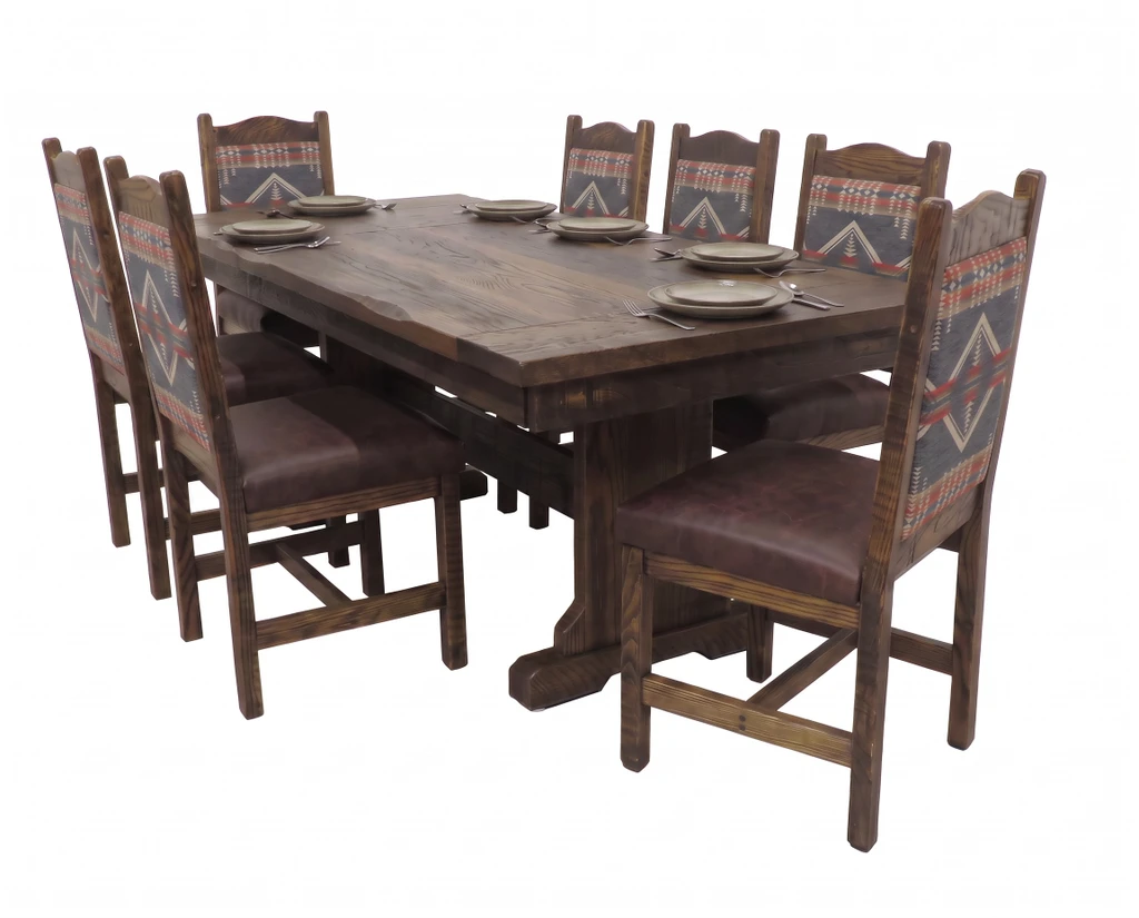42 X 96 Rustic Trestle Table 9 piece set - Free In Home Delivery and Set up