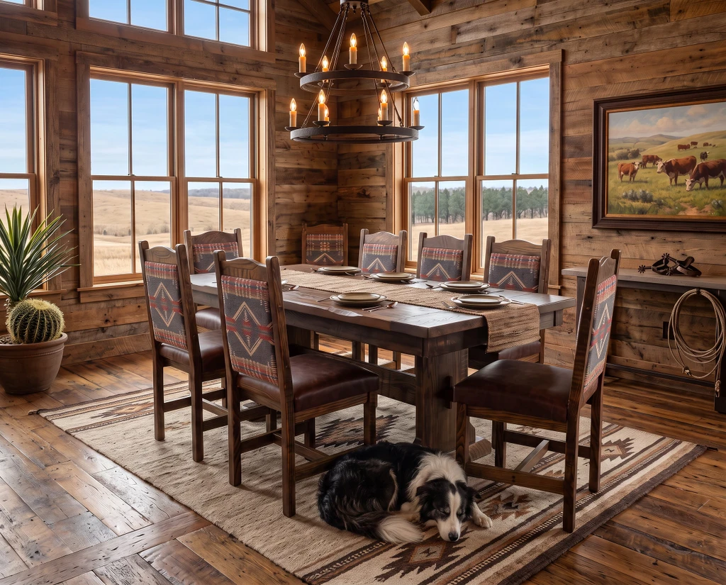42 X 96 Rustic Trestle Table 9 piece set - Free In Home Delivery and Set up