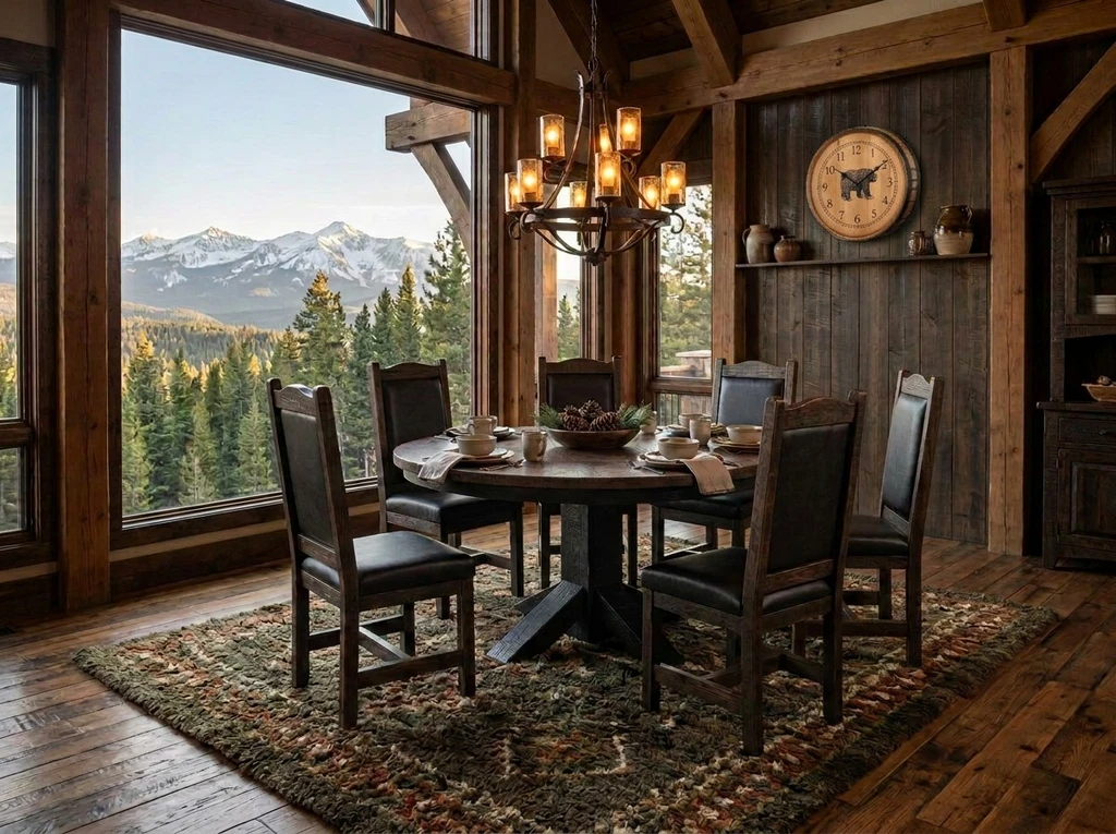 Round Foot base Pedestal Table 60" 7 Piece Set with All Leather Chairs- Free In Home Delivery and Set up