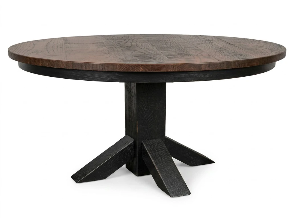 Round Foot base Pedestal Table 60" 7 Piece Set with All Leather Chairs- Free In Home Delivery and Set up