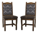 Set of 2 - Modern Rustic Dining Chairs with Southwest Black Diamonds Upholstered Back & Seat