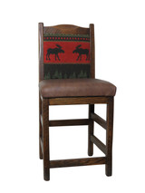 24" Barnwood Bar Stools with Red Moose Upholstered Back 