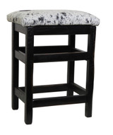 Set of 2 Barnwood Bar Stools with Hair on Hide Seat Black Rub Through Finish- 24" 