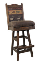 24" or 30" Barnwood Swivel Bar Stool with Upholstered Seat & Back Multiple Fabrics
