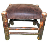 Quick Ship! Rustic Hickory Ottoman with Faux Leather Fabric
