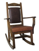 Amish Barnwood Rocker with Real Chocolate Leather Upholstered Seat & Back 