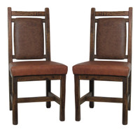 Set of 2 -Modern Rustic Upholstered Dining Chairs with Hickory Leather Seat and Back