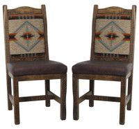 Set of 2 - Barnwood Dining Chairs with Southwest Arizona-Sand Upholstered Back & Seat