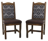 Set of 2 - Barnwood Dining Chairs with Southwest Black Diamonds Upholstered Back & Seat