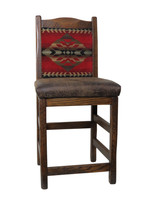 24" Barnwood Bar Stools with Gallup Southwest Fabric Upholstered Back 