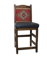 24" Modern Rustic Bar Stools with Red Diamond Southwest Fabric Upholstered Back  multiple options