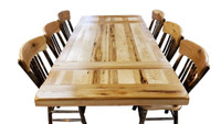 Rustic Hickory Farmhouse Extension Table and 6 Panel Back Chairs Set