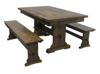 Barnwood Farmhouse Trestle Table with 2 Trestle Benches