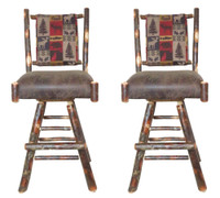 Quick Ship - Set of 2 Rustic Hickory Swivel Bar Stool 24" - Red Cabin Fabric