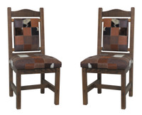 Set of 2 -Modern Rustic Upholstered Dining Chairs with Patchwork Leather Back and Choice on Seat