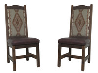 Set of 2 - High Back Modern Rustic Dining Chairs with Southwest Apache  Fabrics Upholstered Back & Seat