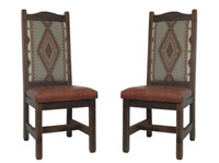 Set of 2 - High Back Modern Rustic Dining Chairs with Southwest Apache  Fabrics Upholstered Back & Seat