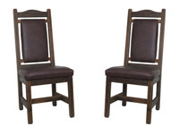 Set of 2 - High Back Modern Rustic Upholstered Dining Chairs with All Top Grain Upholstery  Leather Seat and Back