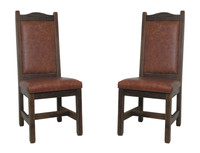 2 - High Back Rustic Enclosed Upholstered Dining Chairs with All Top Grain Upholstery  Leather Seat and Back