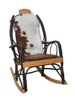 Amish Hickory Rocking Chair Hair on Hide Leather Cushion Set with Real Leather Seat-One of a Kind (#A-1)
