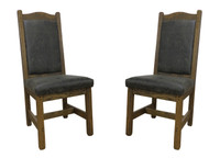 2 -High Back Modern Rustic Dining Chairs with Upholstered Seat & Back in Faux Leather Fabric