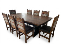 42 X 96 Rustic Bow End Trestle Table 9 piece set - Free In Home Delivery and Set up