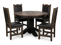 Round Foot base Pedestal Table 42" 5 Piece Set with All Leather Chairs- Free In Home Delivery and Set up