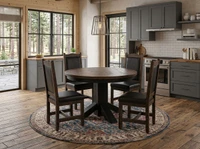 Round Foot base Pedestal Table 48" 5 Piece Set with All Leather Chairs- Free In Home Delivery and Set up