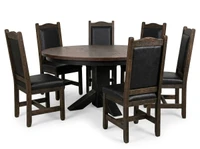 Round Foot base Pedestal Table 60" 7 Piece Set with All Leather Chairs- Free In Home Delivery and Set up