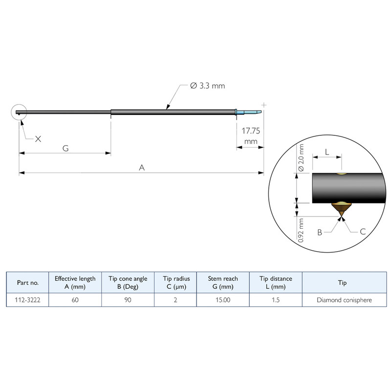 Small Bore Styli - 60 mm