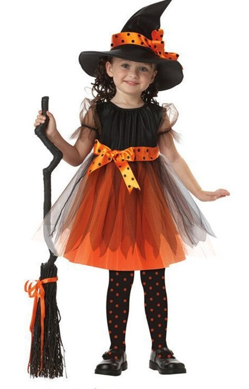 Costume Orange de Sorcière pour Filles