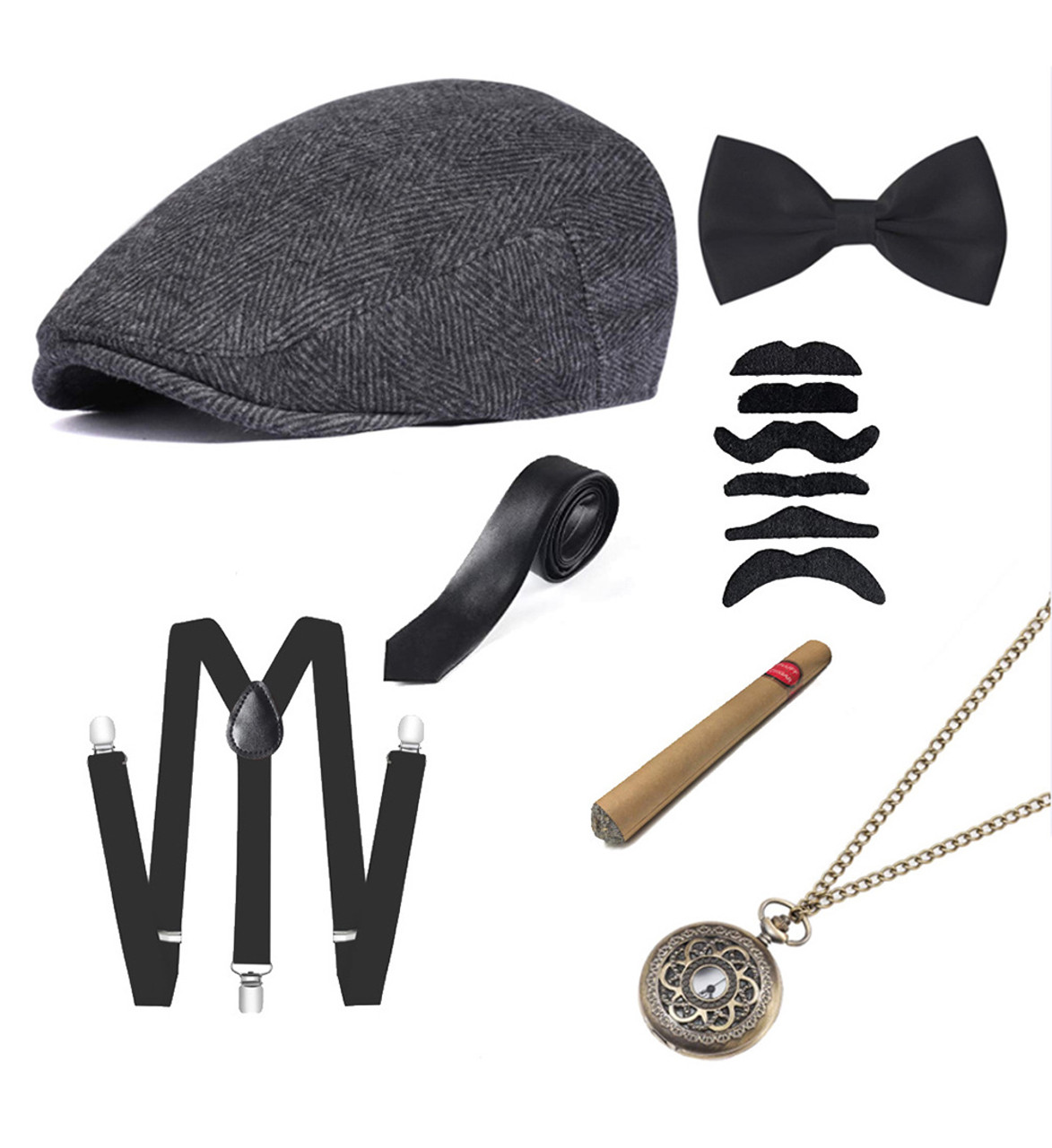 Accessoires des années 1920 pour hommes années 20 Gatsby Gangster Costume  accessoires ensemble Fedora chapeau bretelles 