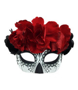 Masque du Jour des Morts avec Fleurs Rouges