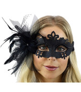 Masque Noir Filigrane avec Plume