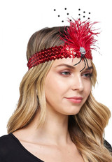 Bandeau Flapper des années 20 rouge avec paillettes